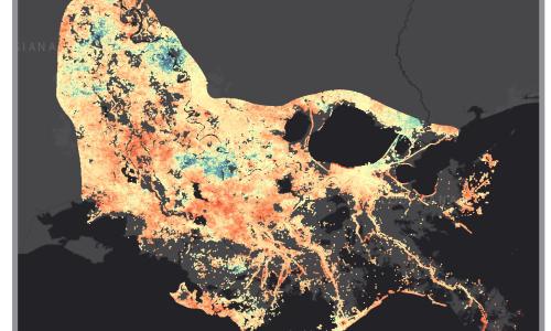 A satellite heat map of Mississippi, USA