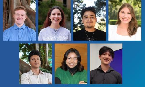 A collage of seven students' photographs