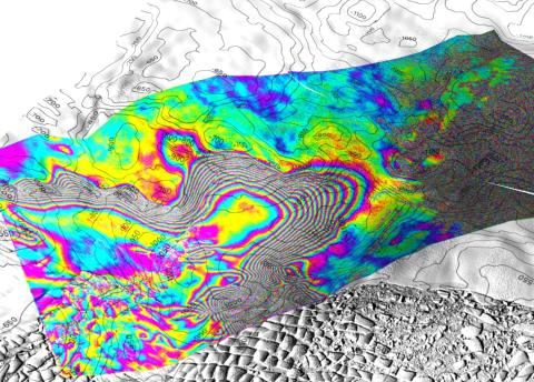 A screen capture that illustrates the tidal motion of Thwaites Glacier in West Antarctica recorded by ICEYE satellite synthetic aperture radar on May 11-13, 2023. 
